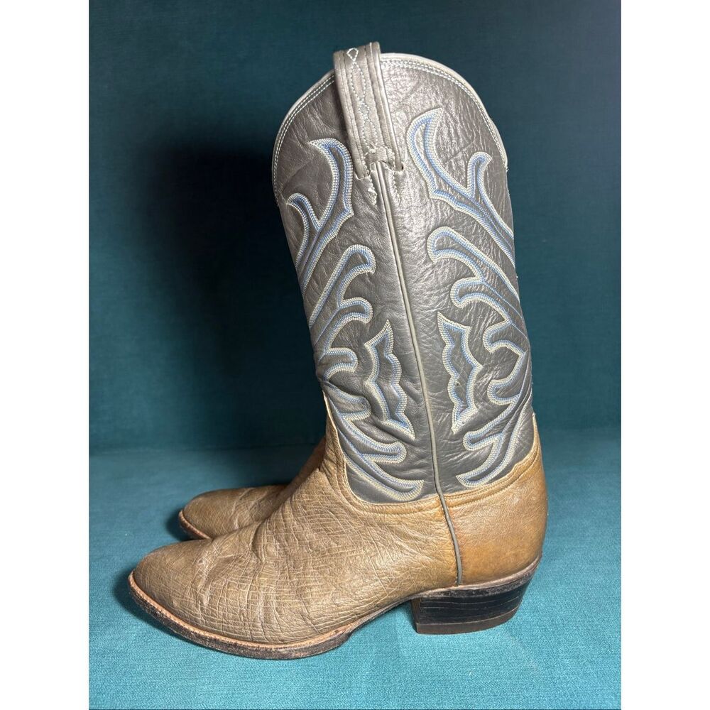 Tony Lama Western Cowboy Boots Men’s Size 11.5 Brown Textured Leather Gray Shaft